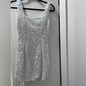 Velvet and sequin white fitted dress S